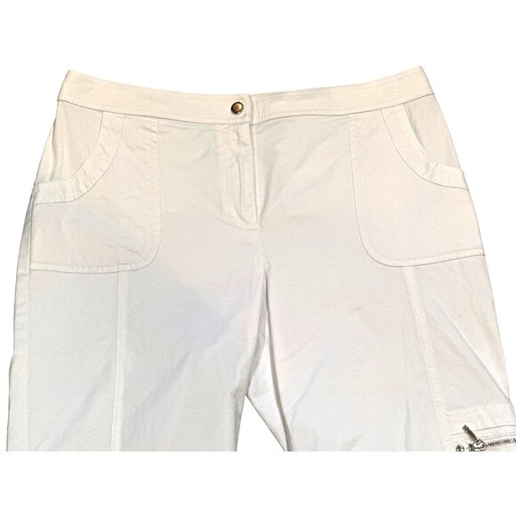 Chicos Zenergy White Cotton Capri Pants Drawstring Hem Side Zip Pockets Size 1 - Picture 12 of 12